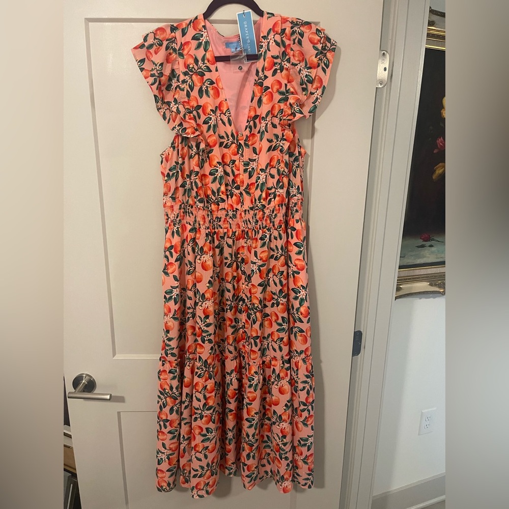 Draper James Floral Peach and Green Maxi Dress